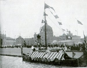 Replica Viking ship.
